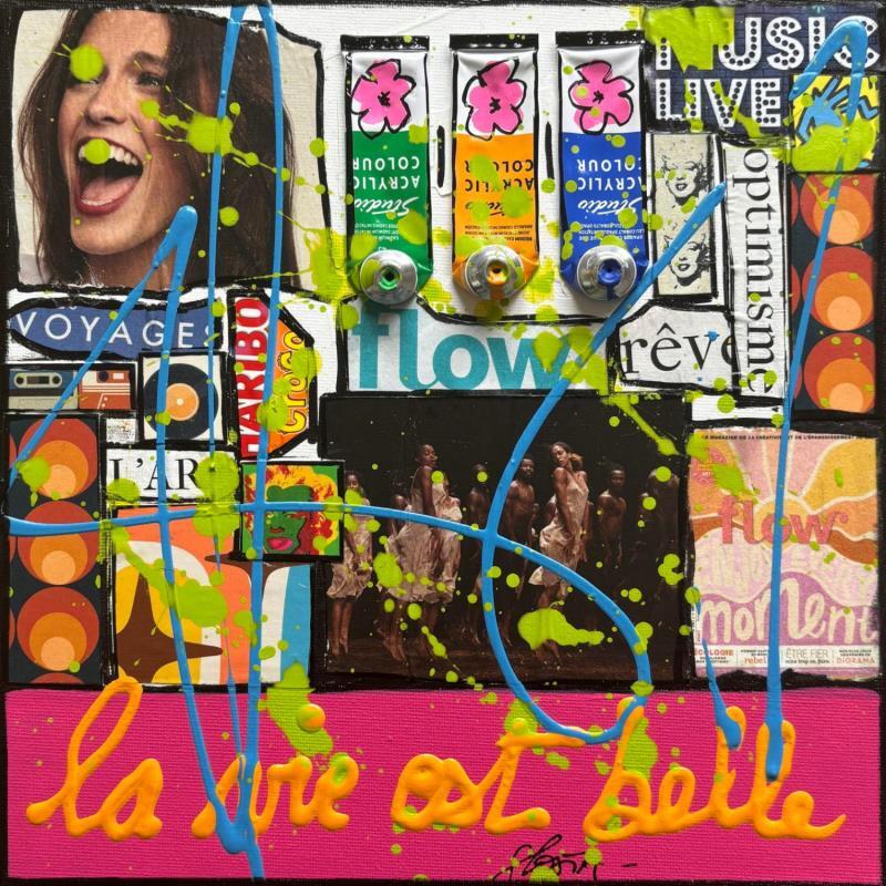 Gemälde La vie est belle ! flow von Costa Sophie | Gemälde Pop-Art Acryl Collage Upcycling