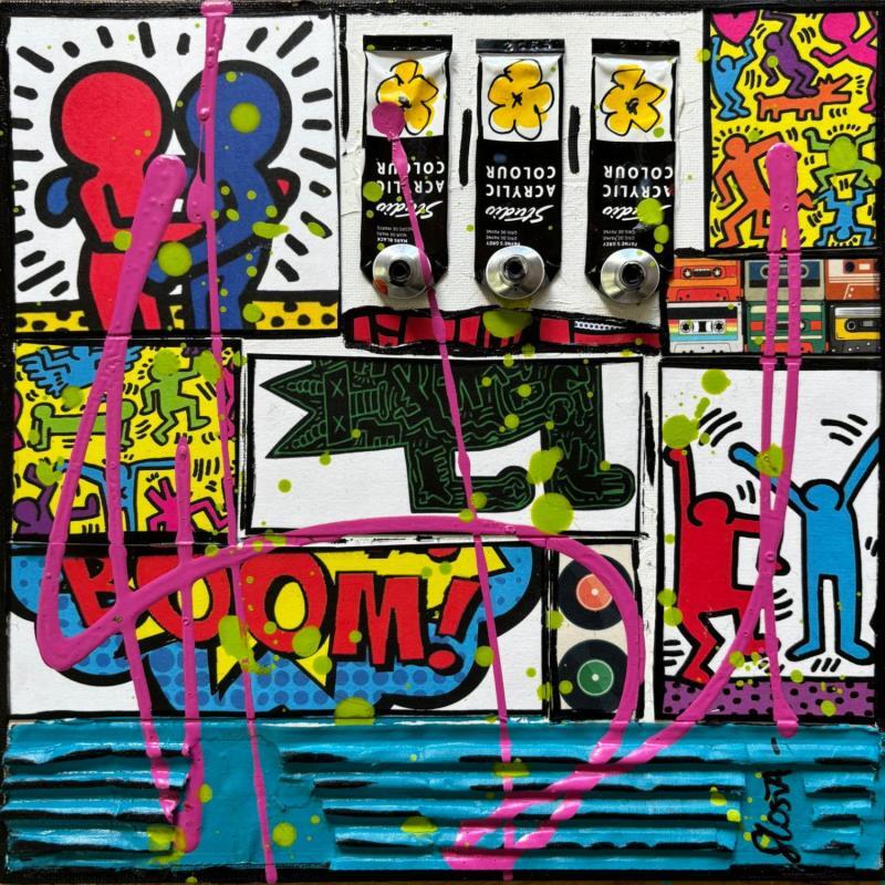 Painting Tribute to Keith Haring by Costa Sophie | Painting Pop-art Acrylic, Gluing, Upcycling Pop icons
