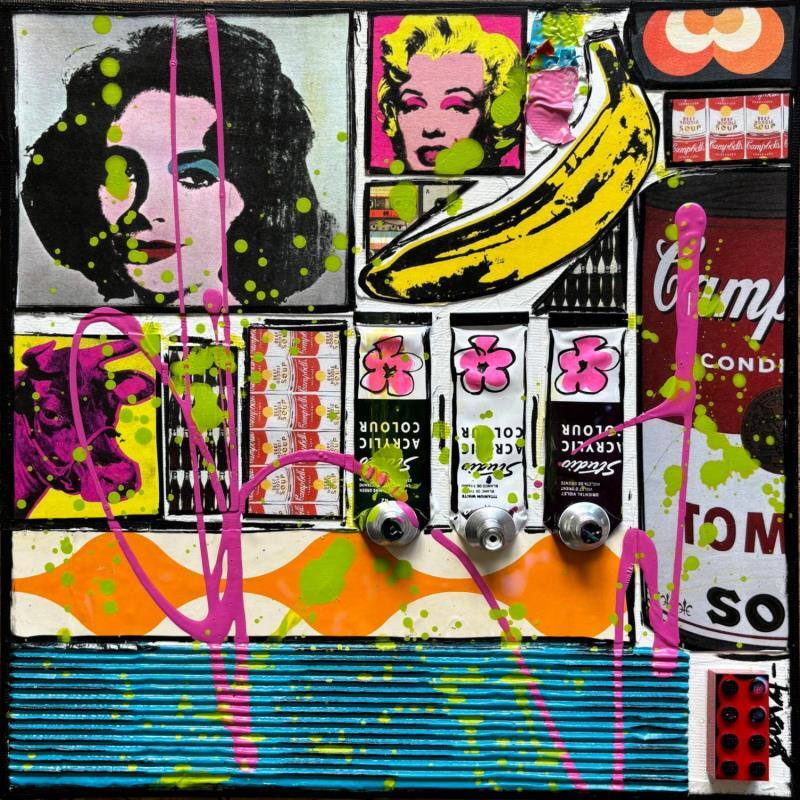 Gemälde Tribute to Andy Warhol von Costa Sophie | Gemälde Pop-Art Pop-Ikonen Acryl Collage Upcycling