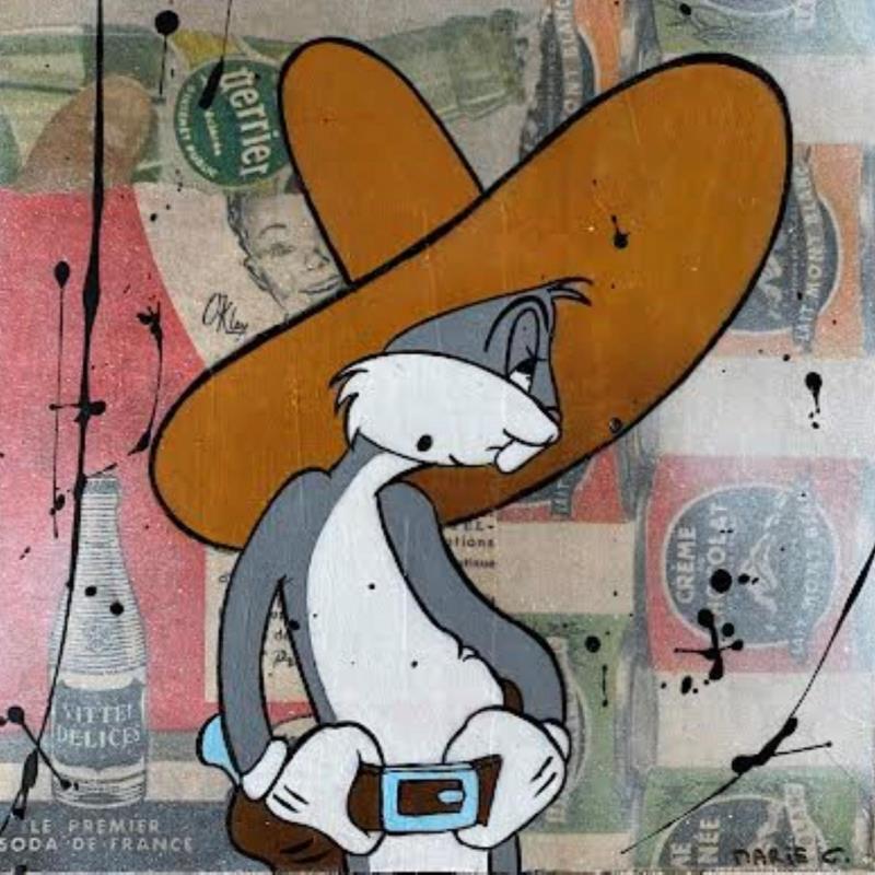Gemälde F2  Cow boy von Marie G.  | Gemälde Pop-Art Pop-Ikonen Holz Acryl Collage