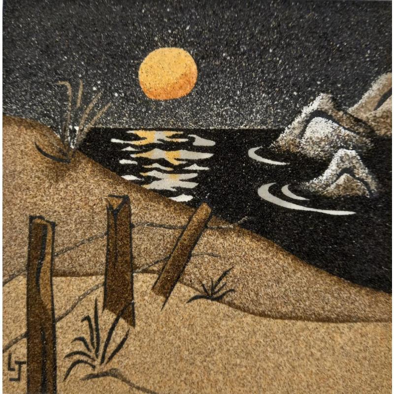 Peinture Lune rousse par Jovys Laurence  | Tableau Matiérisme Paysages Sable