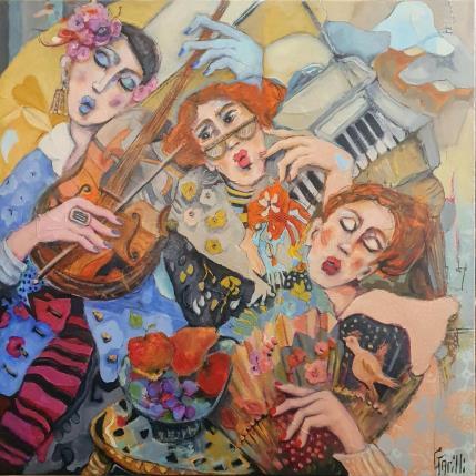 Painting Envoûtant concert frugal  by Garilli Nicole | Painting Figurative Acrylic, Charcoal Life style
