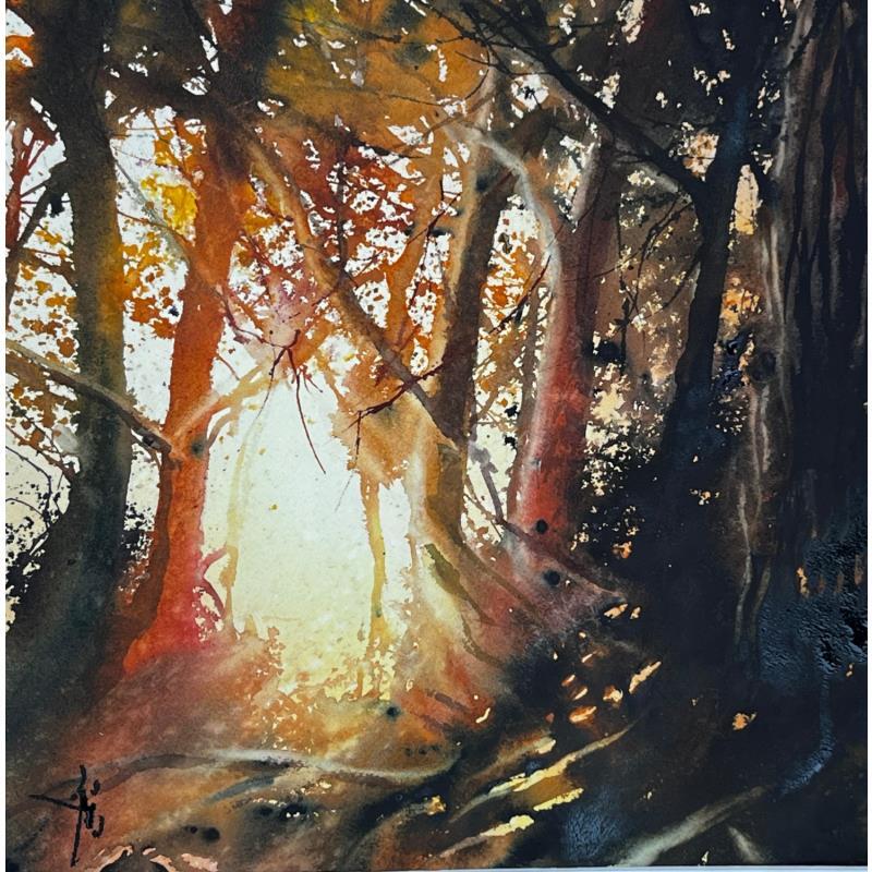 Painting Chaleureuse forêt by Abbatucci Violaine | Painting Figurative Watercolor