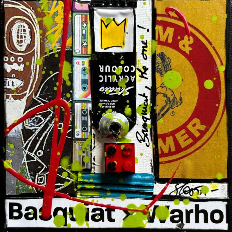 Painting Basquiat et Warhol by Costa Sophie | Painting Pop-art Acrylic, Gluing, Upcycling Pop icons