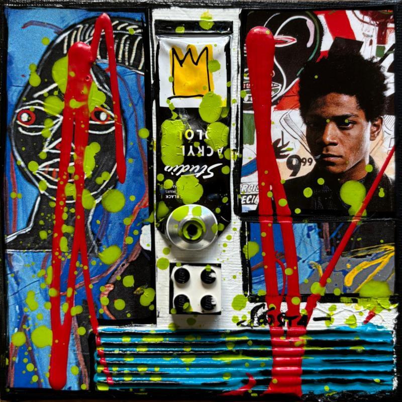Painting Basquiat by Costa Sophie | Painting Pop-art Pop icons Acrylic Gluing Upcycling
