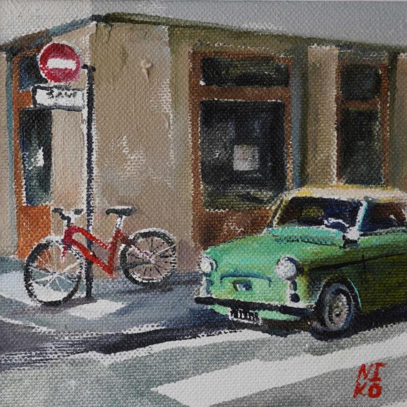 Peinture Paris 39 - Voiture verte par Niko Marina  | Tableau Figuratif Urbain Huile