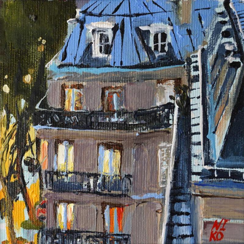 Peinture Paris 45 - Soiree en Ville par Niko Marina  | Tableau Figuratif Urbain Huile