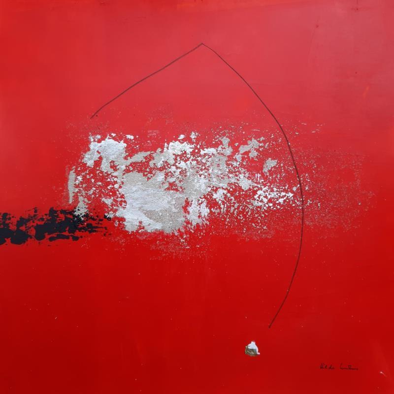 Painting abstract red C 104 by Wilms Hilde | Painting Abstract Acrylic Gluing Gold leaf