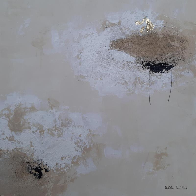 Painting abstract white C 106 by Wilms Hilde | Painting Abstract Acrylic Gluing Gold leaf