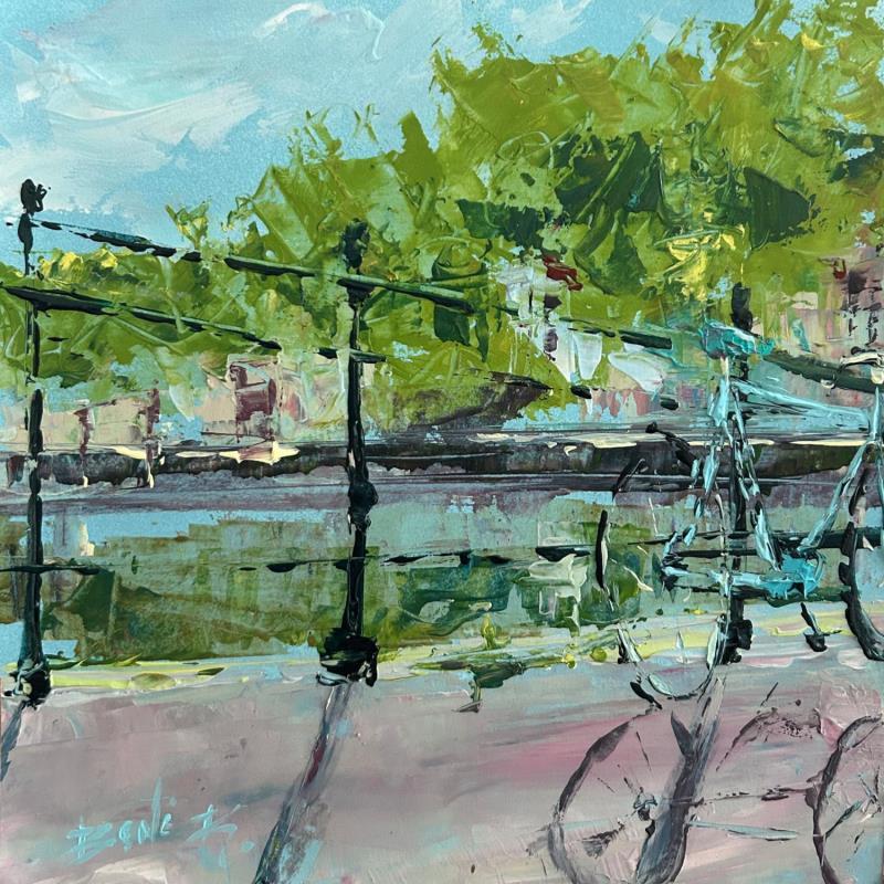 Peinture Bicycle Bliss par Rodrigues Bené | Tableau Figuratif Urbain Acrylique