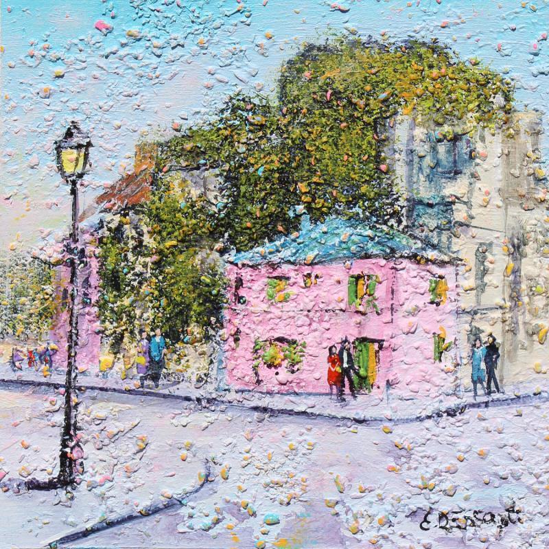 Peinture La petite maison rose par Dessapt Elika | Tableau Impressionnisme Acrylique Sable