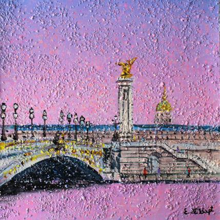 Peinture Coucher de soleil sur le pont Alexandre par Dessapt Elika | Tableau Impressionnisme Acrylique, Sable