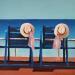 Peinture Les 2 chaises bleues chapeautées par Sie Evelyne | Tableau Figuratif Scènes de vie Acrylique