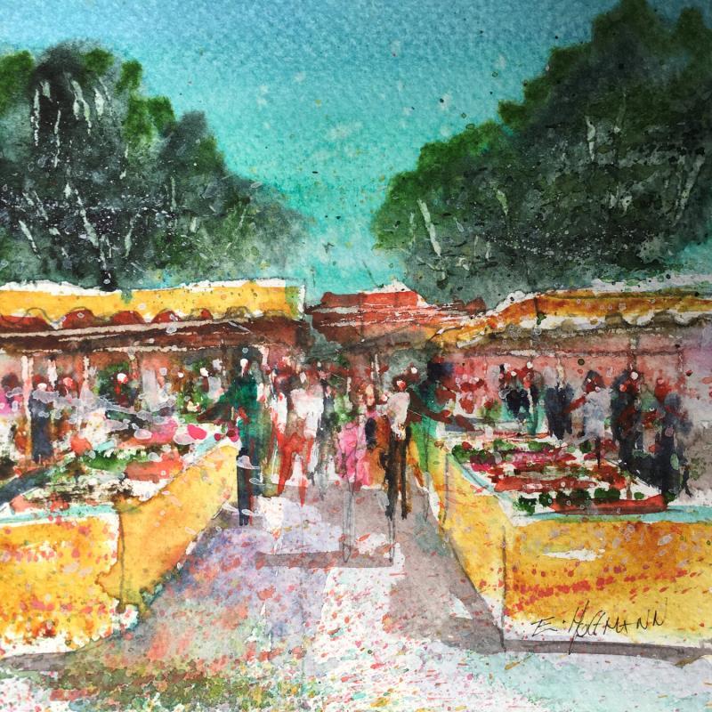 Peinture Toulon, le marché  par Hoffmann Elisabeth | Tableau Figuratif Urbain Aquarelle
