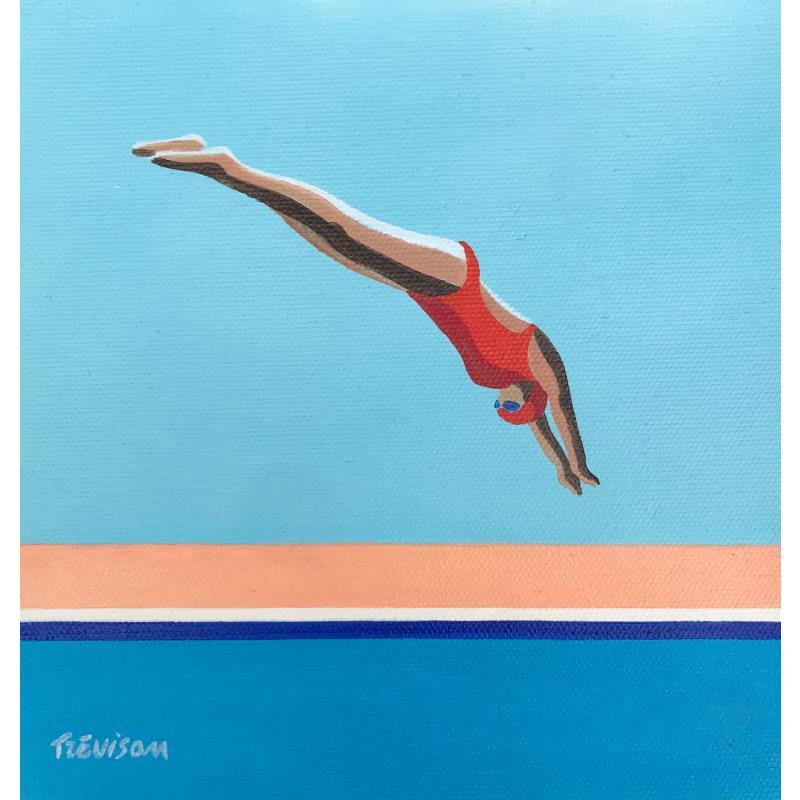 Painting Red dive by Trevisan Carlo | Painting Figurative Sport Oil