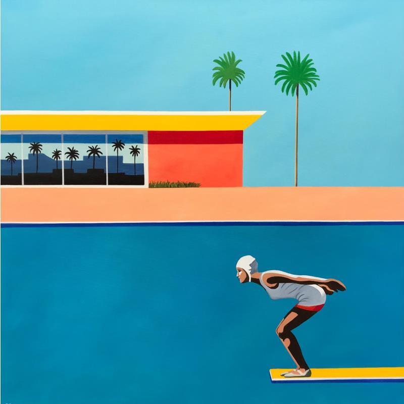 Peinture California swim pool par Trevisan Carlo | Tableau Figuratif Huile Architecture, Sport