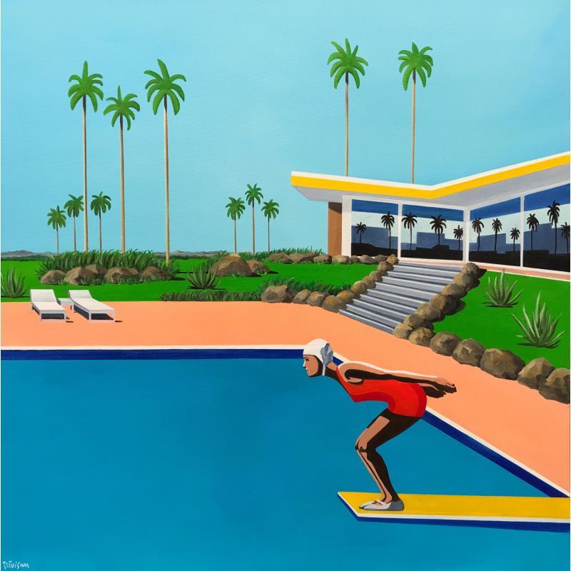 Peinture House pool par Trevisan Carlo | Tableau Figuratif Sport Architecture Huile