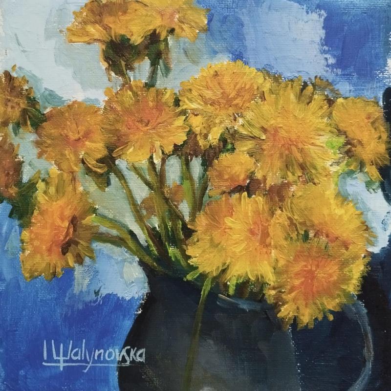 Gemälde F2006 Éclat de Pissenlits en Vase Bleu von Malynovska Iryna | Gemälde Impressionismus Natur Öl
