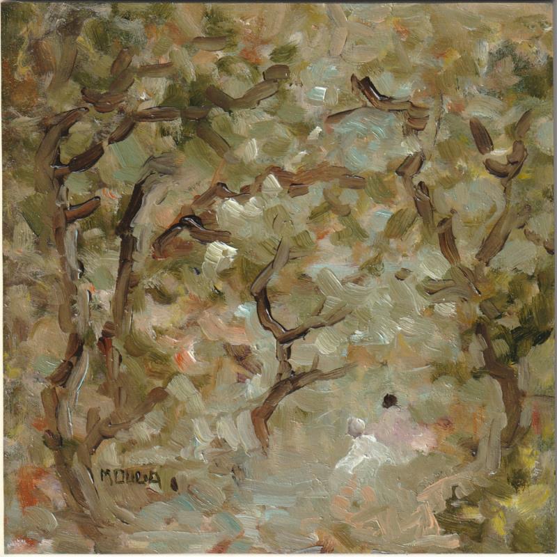 Peinture Repos sous les arbres par Moulia Francis | Tableau Art Singulier Scènes de vie Huile