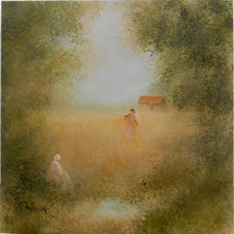 Peinture Près de la source par Moulia Francis | Tableau Impressionnisme Scènes de vie Carton Huile