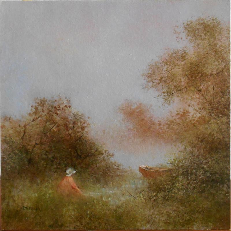 Peinture La barque oubliée par Moulia Francis | Tableau Impressionnisme Scènes de vie Carton Huile