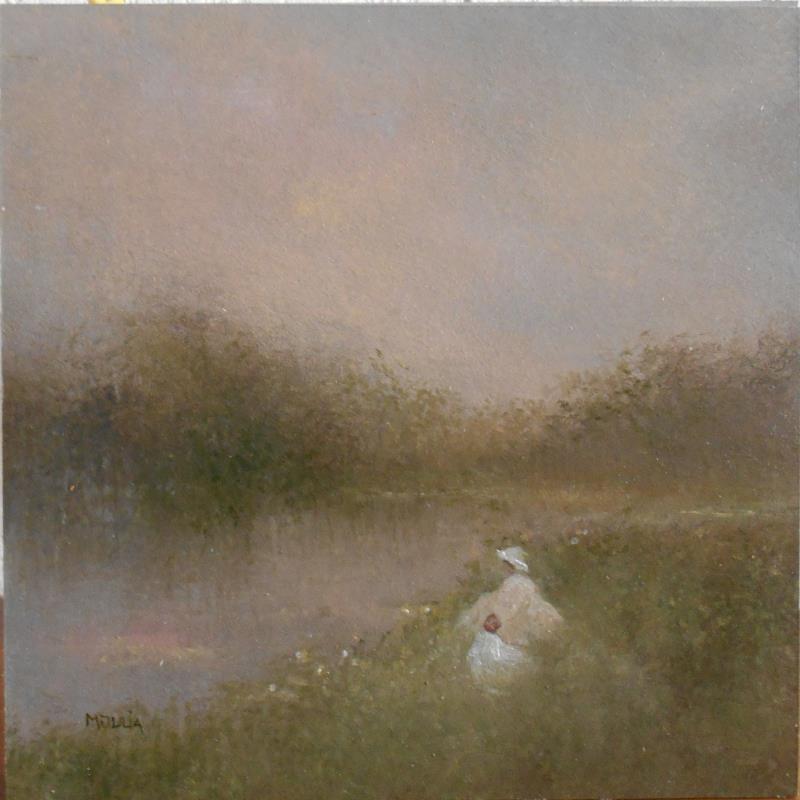 Painting Repos en bord de rivière by Moulia Francis | Painting Impressionism Life style Cardboard Oil