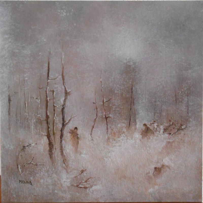 Peinture Forêt blême par Moulia Francis | Tableau Impressionnisme Paysages Nature Scènes de vie Carton Huile