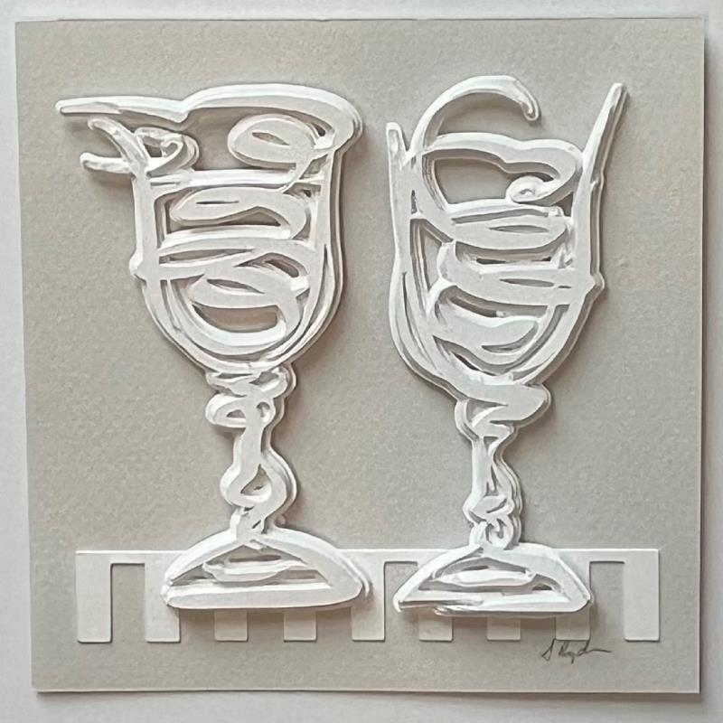 Gemälde Wine for two von Ryder Susan | Gemälde Figurativ Alltagsszenen Stillleben Minimalistisch Papier