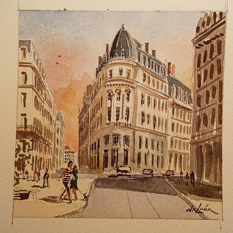 Painting Samedi a Lyon  by De León Lévi Marcelo | Painting Figurative Urban Watercolor