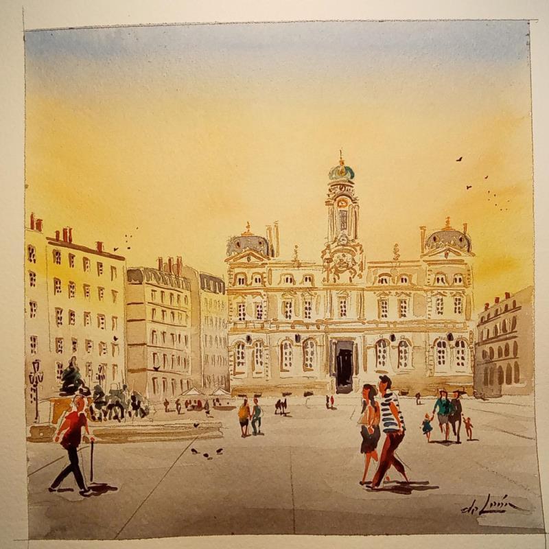 Peinture Hôtel de Ville 1 par De León Lévi Marcelo | Tableau Figuratif Urbain Aquarelle