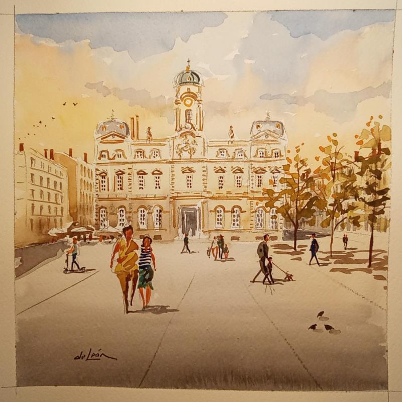 Gemälde Hôtel de Ville 2 von De León Lévi Marcelo | Gemälde Figurativ Aquarell Urban