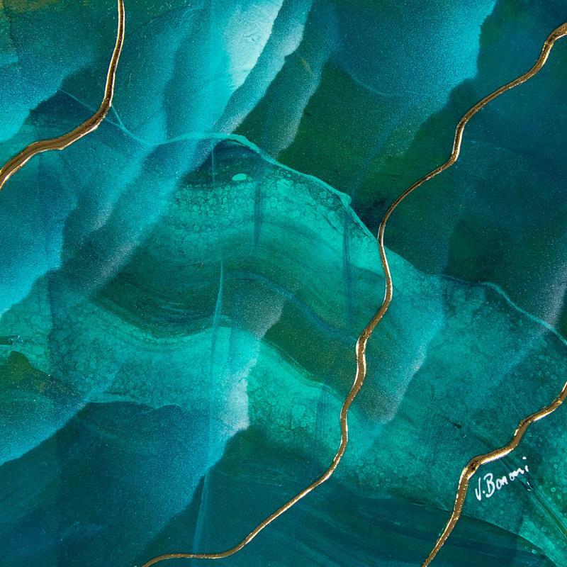 Gemälde Lagon précieux von Baroni Victor | Gemälde Abstrakt Marine Minimalistisch Acryl Blattgold