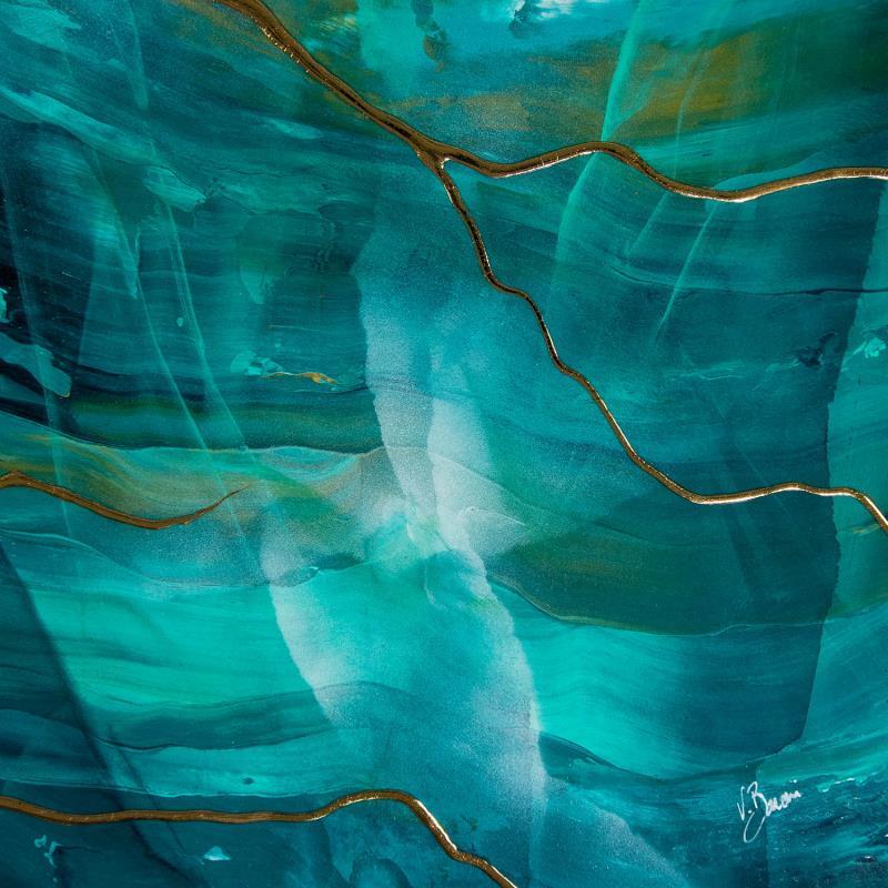 Gemälde Oasis dorée von Baroni Victor | Gemälde Abstrakt Marine Minimalistisch Acryl Blattgold