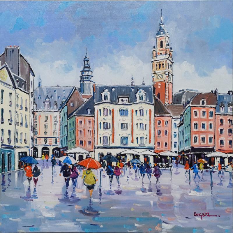 Painting GRAND PLACE A LILLE by Euger | Painting Figurative Society Urban Life style Oil