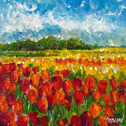 Gemälde Champ de tulipes  von Florence Amblard | Gemälde Figurativ Acryl Natur, Pop-Ikonen