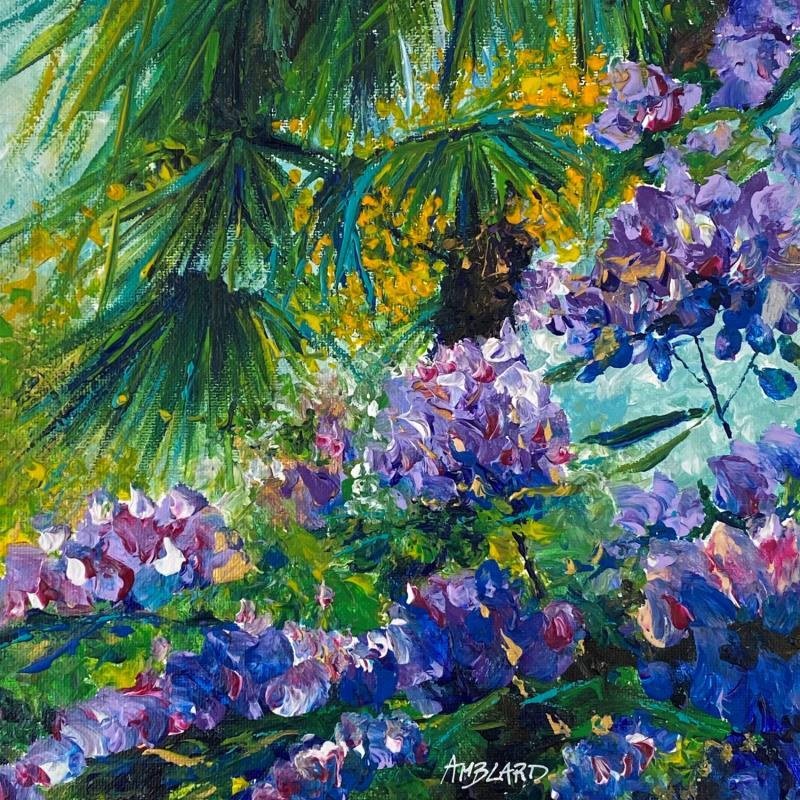 Painting Palmier et rhodo by Florence Amblard | Painting Figurative Nature Acrylic
