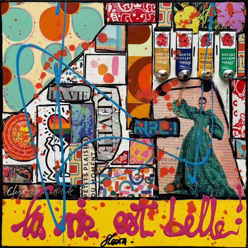 Peinture La vie est belle ! par Costa Sophie | Tableau Pop-art Acrylique Collage Upcycling