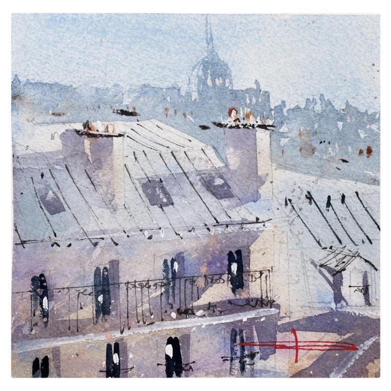 Peinture Les toits de Paris  par Bailly Kévin  | Tableau Figuratif Urbain Architecture Aquarelle Encre