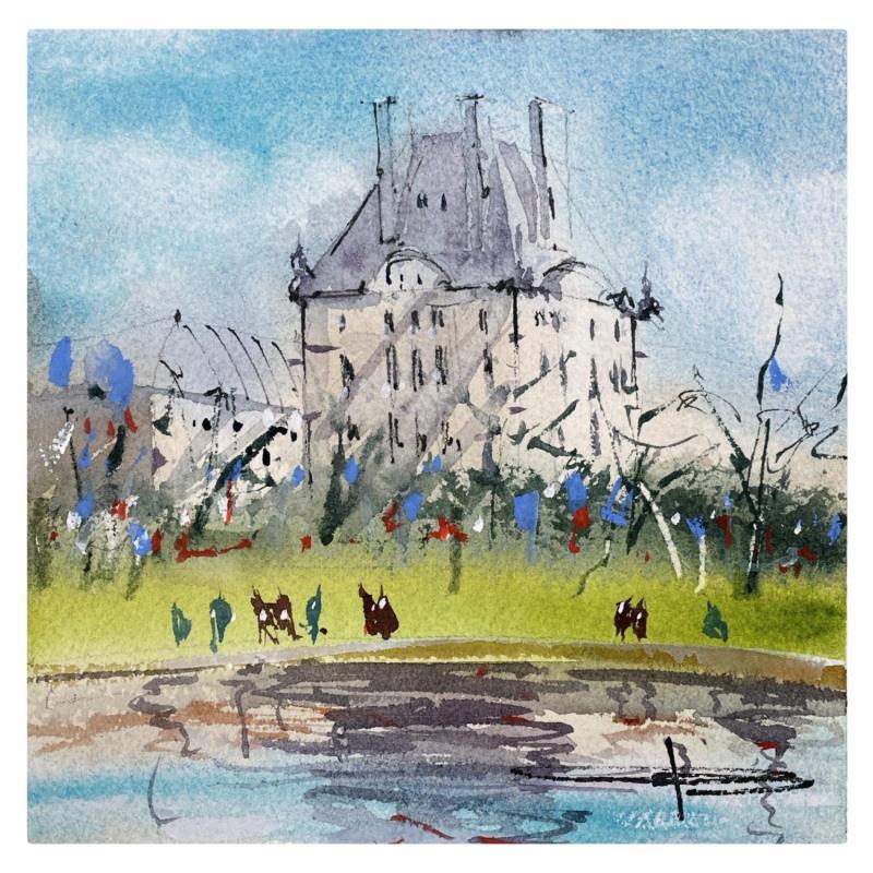 Painting Après midi aux tuileries  by Bailly Kévin  | Painting Figurative Urban Architecture Watercolor Ink