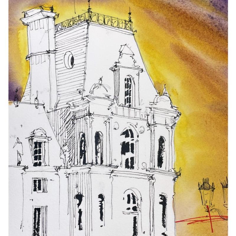Painting L’hôtel de ville de Paris  by Bailly Kévin  | Painting Figurative Ink, Watercolor Architecture, Pop icons, Urban