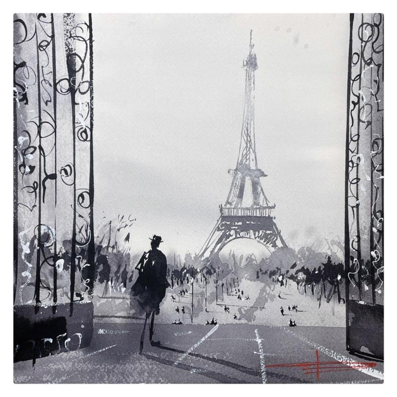 Painting Vue sur la Tour Eiffel  by Bailly Kévin  | Painting Figurative Ink, Watercolor Architecture, Urban