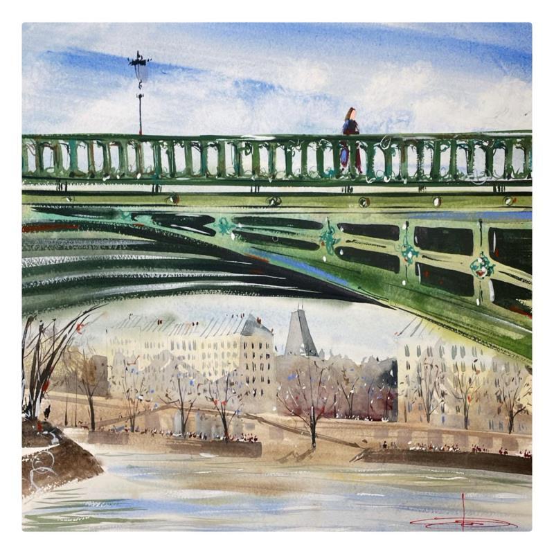 Painting Coule la Seine  by Bailly Kévin  | Painting Figurative Urban Architecture Watercolor Ink