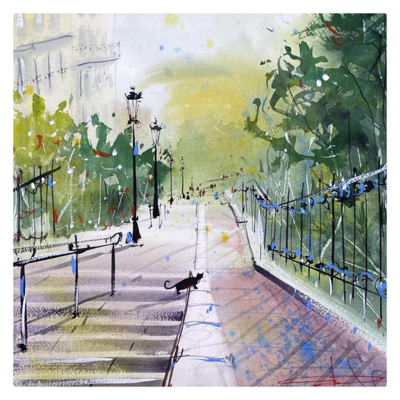 Painting Montmartre by Bailly Kévin  | Painting Figurative Ink, Watercolor Architecture, Urban