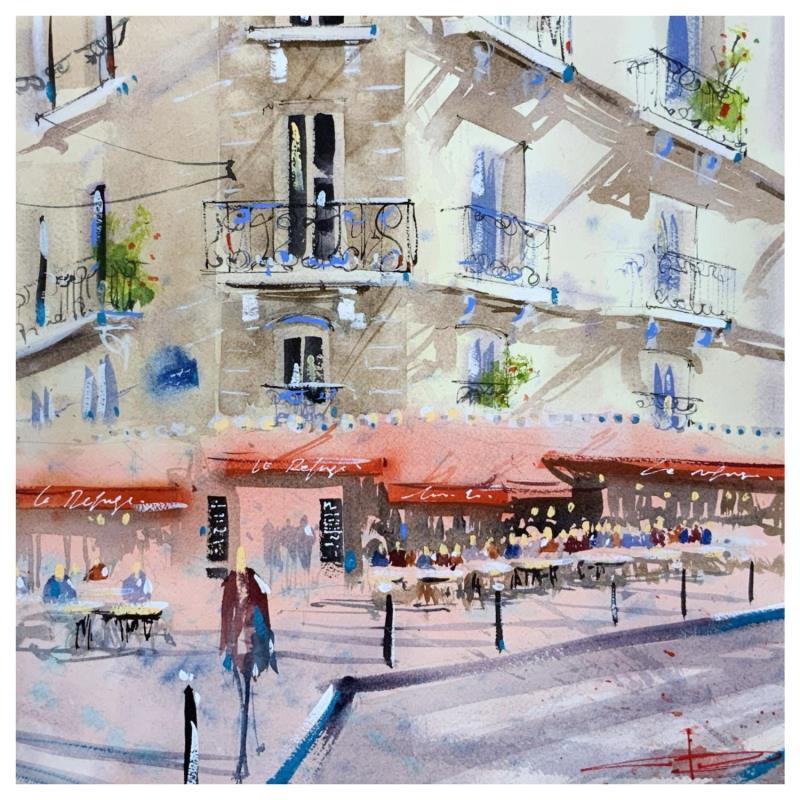 Painting Café le refuge by Bailly Kévin  | Painting Figurative Ink, Watercolor Architecture, Urban