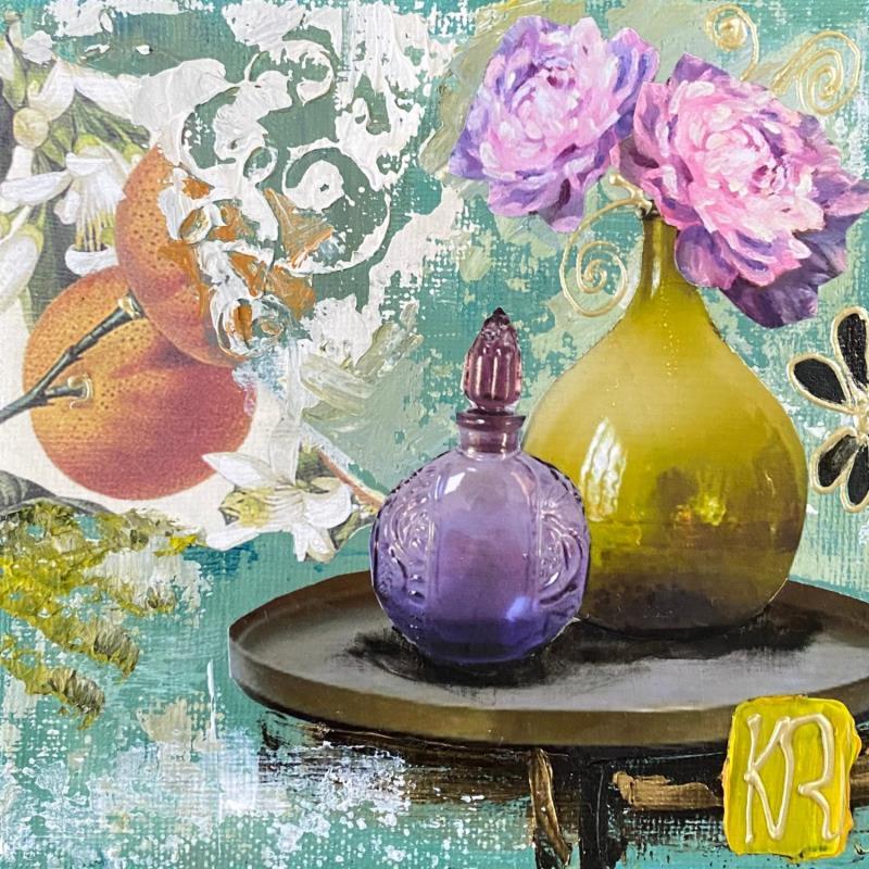 Painting Au jardin  by Romanelli Karine | Painting Figurative Acrylic, Gluing Still-life