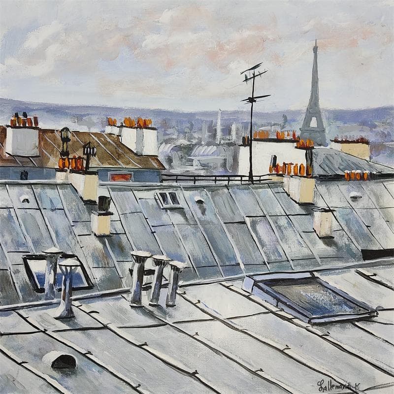 Painting Vue des toits de Paris by Lallemand Yves | Painting Figurative Acrylic Urban