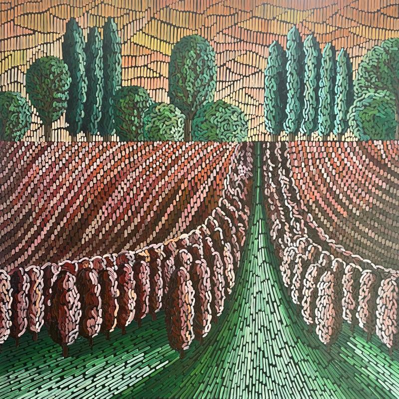 Peinture Le vignoble du Beaujolais par Dmitrieva Daria | Tableau Impressionnisme Paysages Nature Acrylique