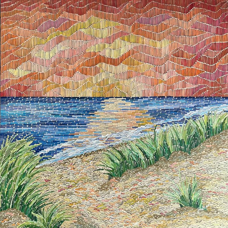 Painting coucher de soleil sur la plage by Dmitrieva Daria | Painting Impressionism Landscapes Marine Nature Acrylic