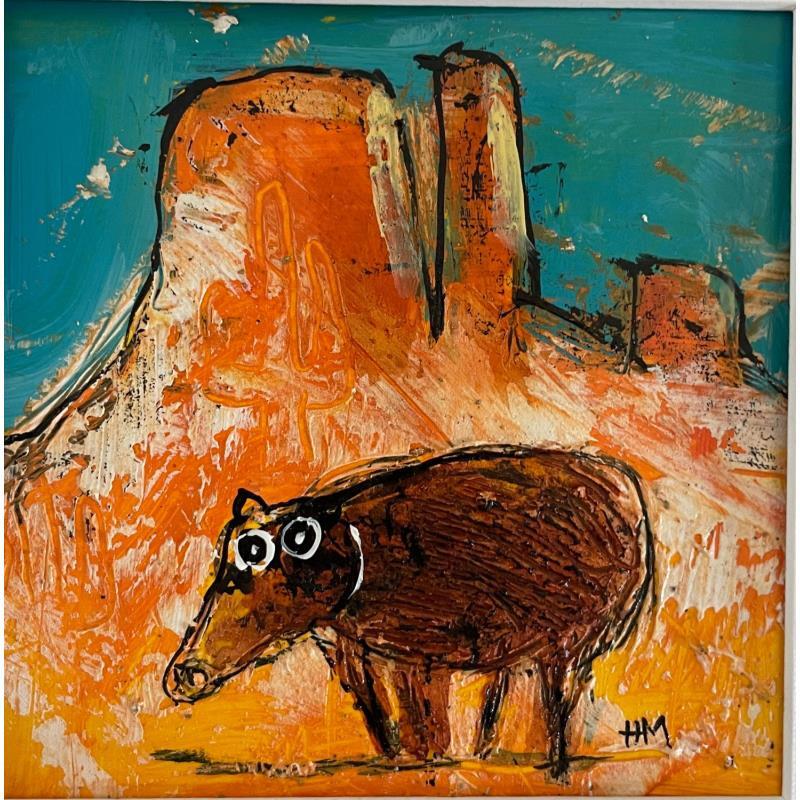 Painting Javelinas in Red Rocks by Maury Hervé | Painting Raw art Animals Posca Ink