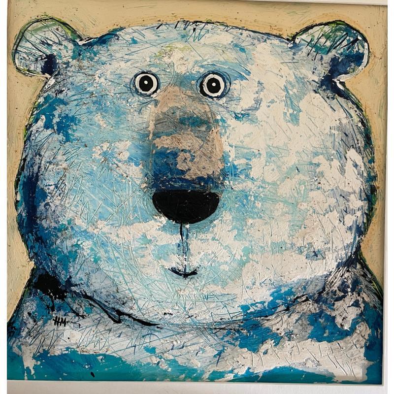 Painting Blue Polar Bear by Maury Hervé | Painting Raw art Animals Posca Ink Sand